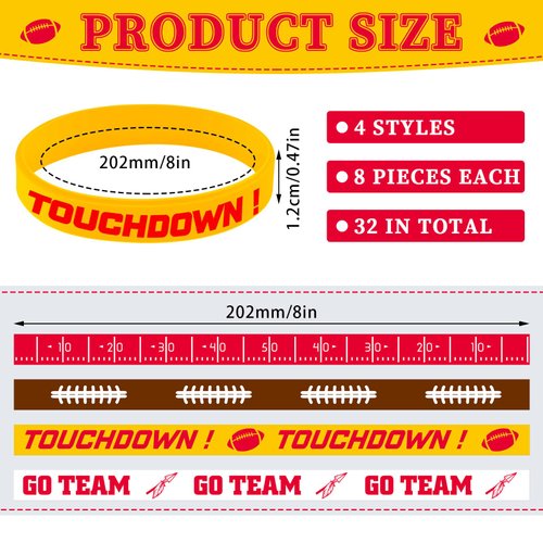 Deekin 32 Pcs Football Silicone Bracelets Football Party Favor Bracelet Football Motivational Rubber Bracelets for Men Women Fan Party Favors Sport Theme Birthday Party Supplies Gifts(Bright)
