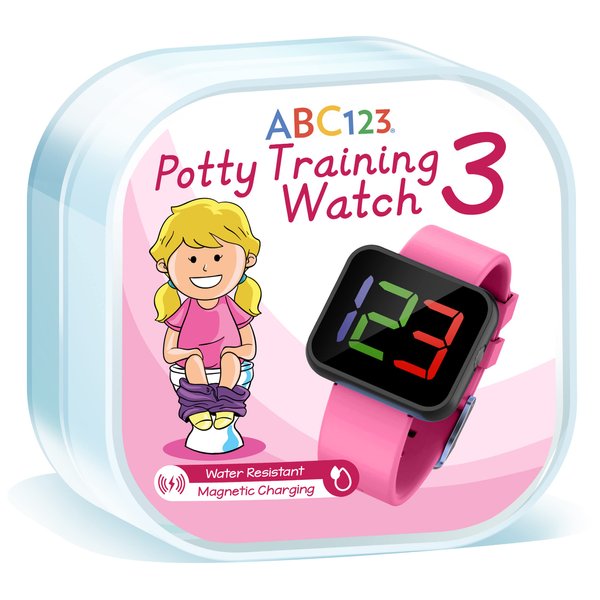 ABC123 Potty Training Watch 3 (2023 Edition) - Baby Reminder Water Resistant Timer for Toilet Training Kids & Toddler with Wireless Charging (Pink)