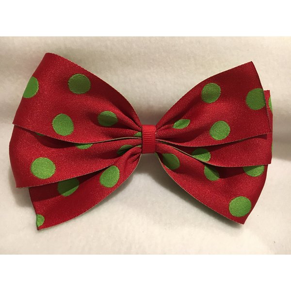 Polka Dot Hair Bow, Christmas Hair Bow, Polka Dot Ribbon, Red and Green Hair Bow
