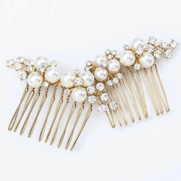 Yikisdy Bride Wedding Hair Comb Gold Pearl Hair Piece Prom Crystal Hair Accessories for Women and Girls