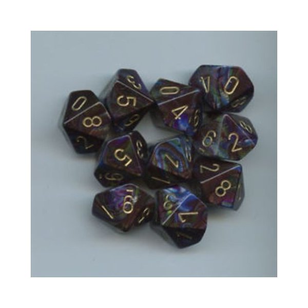 Chessex Dice Sets: Lustrous Shadow with Gold - Ten Sided Die d10 Set (10)