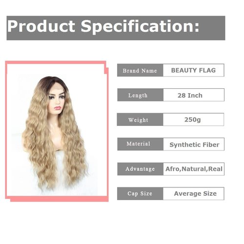 BEAUTY FLAG Ombre Blonde Wig Lace Front Wigs Synthetic Long Loose Body Wave Glueless Lace Wig Dark Root Blonde Heat Resistant Fiber Hair Natural Wavy Dirty Blonde Wig for Women 28"