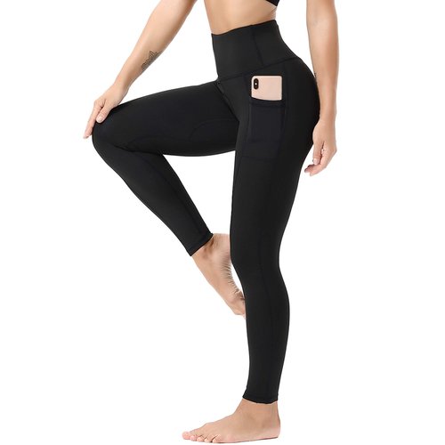 Yoga Leggings for Women High Waist Tummy Control Sports Workout Pants with Pockets Black