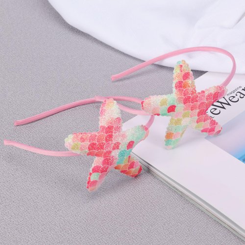 Starfish Headband Laser Mermaid Hair Band for Women Girls Pink Glitter Sea Star Hairbands Head Wear Gifts Birthday Baby Shower Party Hair Accessories Decoration