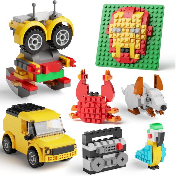 Toy Building Blocks set 733 Piece,Classic Building Blocks Includes Wheels, Propellers,Car Window, Compatible Bulk Bricks Set with Storage Box and Baseplate,STEM Educational Gift Toys for Ages 4+