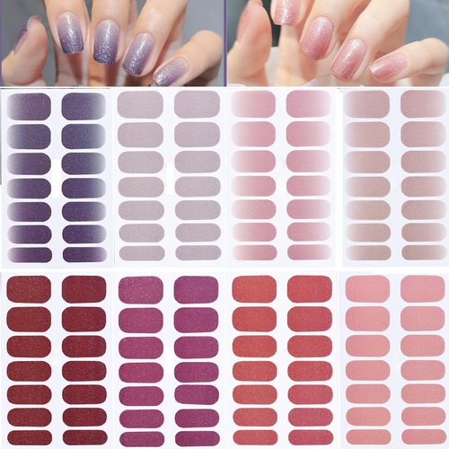 112 Pieces Full Wraps Nail Polish Strip Stickers Nail Art Supplies, Self-Adhesive Shiny Gradient Color Nail Design Decals for Women Girls Street Manicure Decoration Tips