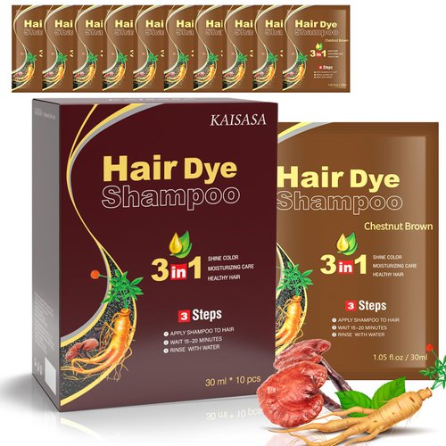 Black Hair Dye Shampoo, 10pcs hair dye shampoo 3 in 1, Natural Herbal Dye Shampoo for Grey Hair Coverage Hair Color Shampoo for Women and Men (1.05fl oz *10)