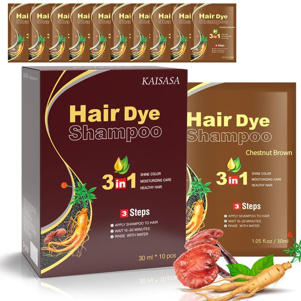 Black Hair Dye Shampoo, 10pcs hair dye shampoo 3 in 1, Natural Herbal Dye Shampoo for Grey Hair Coverage Hair Color Shampoo for Women and Men (1.05fl oz *10)