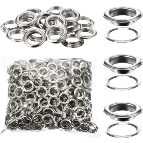 WILLBOND 500 Pieces Grommet and 500 Pieces Washer Grommet Kit Finish Grommet Eyelet for Clothes Fabric Leather Tag Bag (Silver, 1/2 Inch)