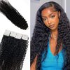 Curly Tape in Hair Extensions Kinky Curly Real Human Hair Tape in Extensions Natural Black Brazilian Remy Human Hair for Black Women 14inch 20pcs 50g Skin Weft Tape in Real Human Hair Extensions