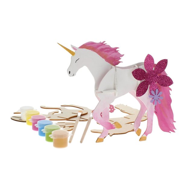 Leisure Arts - 3D Puzzle, 14 Piece kit, Wood Build It Unicorn, Wood Building Kits, DIY Wood Projects, Wooden 3D Puzzles, Wood Kits for All Ages, Wood Building Kits