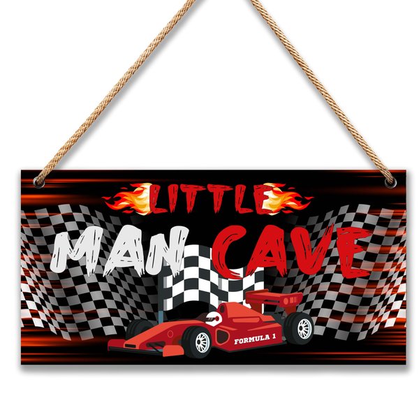 Little Man Cave Sign for Boys Car Room Wall Decor Wooden Door Sign Decorations for Men Teenager Toddler Bedroom Nursery Playroom - 6"x12" -A04