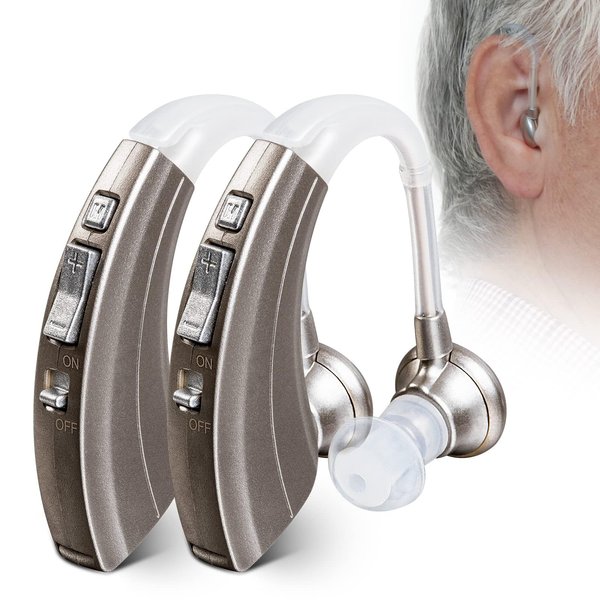 Britzgo BHA-220D Silver Hearing Amplifier, Modern and Fashion Designed Adjustable Tube to Fit Both Ears, Silver/Gray
