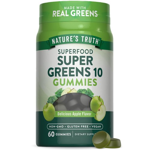 Nature's Truth Super Greens Gummies | 60 Count | Vegan, Non-GMO & Gluten Free | Made with Real Greens | Apple Flavor