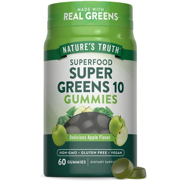 Nature's Truth Super Greens Gummies | 60 Count | Vegan, Non-GMO & Gluten Free | Made with Real Greens | Apple Flavor