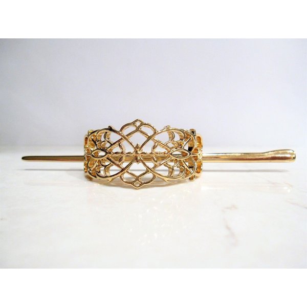Generic Gold or silver filigree metal hair slide stick clip (Primary color: Silver), 1 Count (Pack of 1)