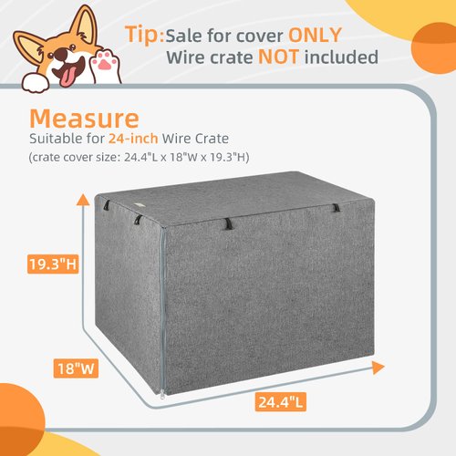 Seiyierr Dog Crate Cover - Kennel Cover Fit for 24 Inch Dog Crate, Double Door Polyester Crate Cover for Wire Dog Crate Indoor Outdoor Protection, Grey
