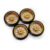 Abendor 10 Spoke Rc Drift Wheels &Tires for 1/24 1/28 Wltoys, [2N+2W] 4 Pcs Aluminum Alloy Rims with Rc Drift Car Tires for 1/24 1/28 Mini-Q HGD1 HGV1 Upgrade Parts (Gold with Logo Tires)