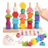 Montessori Toys Bead Sequencing Set, Wooden Lacing Beads &Stacking Shape Colors Blocks Threading Toys, Toys for 2 3 4 5 6 Year Old Educational Preschool Learning Toys Gifts for Kids Boy Girl Toddler