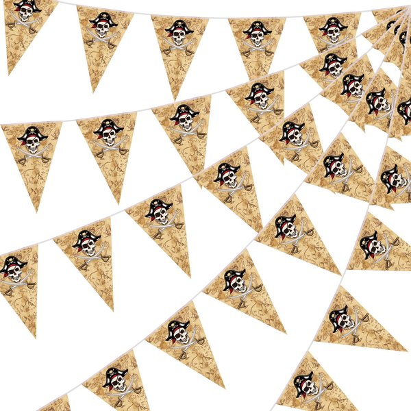 60 Pieces Long Pirate Flag Pirate Banner, Party Decoration Supplies Vertical Skull Bones Flags for Pirate Party Celebration Decor Outdoor Supplies Boys