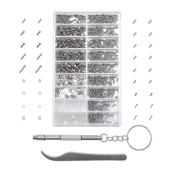 MMOBIEL 1000 Pcs Mini Screw Kit - Stainless Steel Micro Screws/Nuts - for Watches, Glasses, Smartphones, Electronics and More - Repair Set incl. Screwdriver and Metal Tweezer