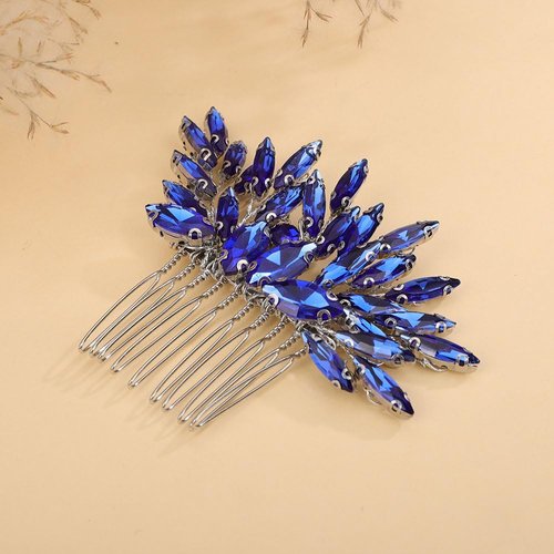 Denifery Women Dainty Simple Full Rhinestone Hair Comb Bride Wedding Hair Comb Bridal Hair Accessories Shiny Rhinestones Bridal Side Hair Combs for Women and Girls (Deep Blue)