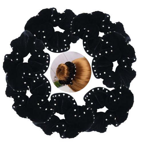 7 Pcs Elegant Glitter Velvet Dance Scrunchies Black Cheer Hair Scrunchies For Thick Hair Performance Scrunchy Party Ponytail Holder Wrist for Girls Cosplay Show