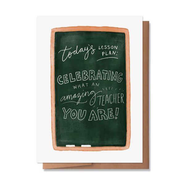Wunderkid Chalkboard Teacher Appreciation Card, Lesson Plan Card (1 Single Card, Blank inside)