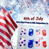24Pcs Independence Day Press on Nails Short Star False Nails 4th of July Glue on Nails Five-pointed Star Designs Red White Blue Glossy Reusable Natural Fit Full Cover Stick on Nails for Women Manicure