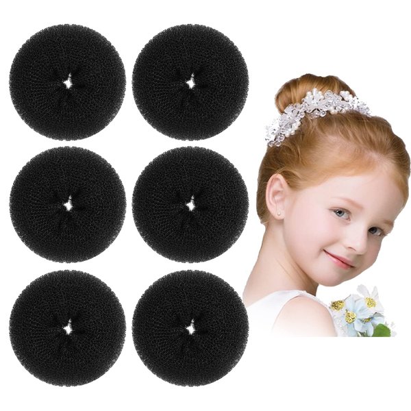 Extra Hair Donut Bun Maker for Kids, Ring Style Bun, 6PCS Chignon Hair Small Doughnut Shaper for Short and Thin Hair (Small, 2.5 Inch/Black）