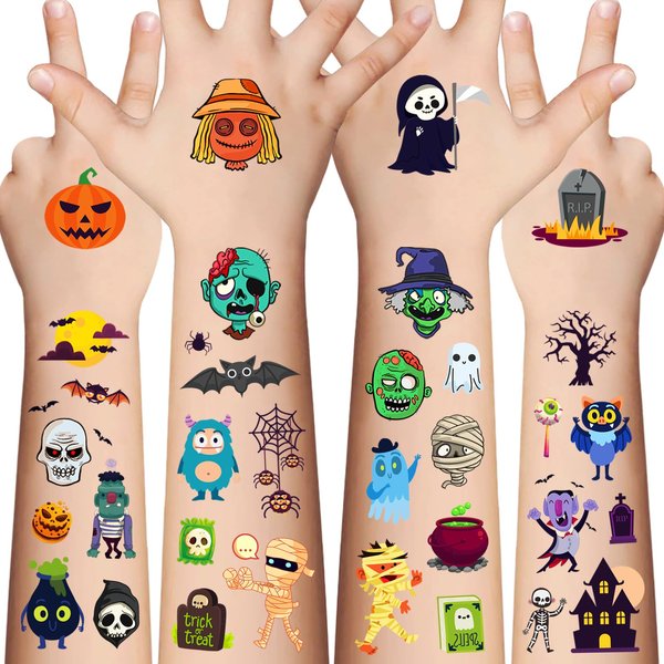 Awinmay Halloween Temporary Tattoos for Kids - 11 Sheets Halloween Trick or Treat Fake Tattoos Stickers for Boys and Girls,Halloween Party Favor for kids Halloween Gifts Goody Bag Stuffers 120 Pieces