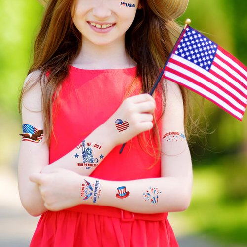 4th of July Decorations Temporary Tattoos, 152 Pieces Different USA Fourth of July Temporary Tattoos, American Flag, Patriotic Tattoos for Independence Day