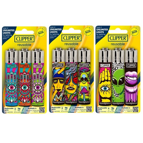 Clipper Lighter – Cp11 – Mix Designs – 9 Safe Butane Lighter - Refillable - Assorted Colors - Reusable - Soft Flame Kitchen Lighter -(Colors and Design Will Vary)