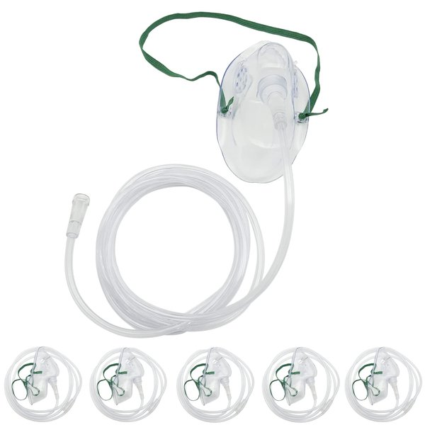 GlobalRoll Oxygen Mask, 5 Pack Pediatrics Elongated Oxygen Mask with 7feet Length 6mm Oxygen Tube and Adjustable Elastic Strap, DEHP-Free and Latex-Free Materials (for Children)