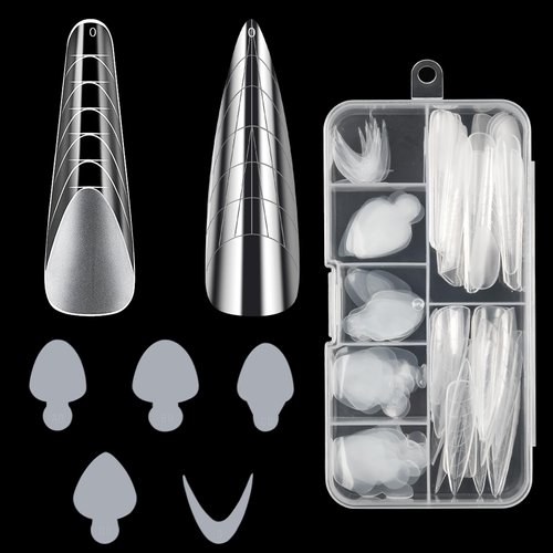 BOMOQING Dual Forms for Poly Nail Gel, 108PCS Dual Nail Forms for Builder Gel, Full Cover False Nail Tips, 60PCS 5 Styles 12 Sizes Duet System Dual Forms Sticker Silicone for Manicure Extension