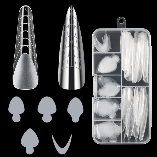 BOMOQING Dual Forms for Poly Nail Gel, 108PCS Dual Nail Forms for Builder Gel, Full Cover False Nail Tips, 60PCS 5 Styles 12 Sizes Duet System Dual Forms Sticker Silicone for Manicure Extension