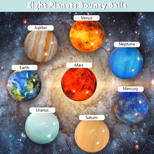 Pllieay 16PCS Solar System for Kids, Solar System Planets Toys - Eight Planets Bouncy Balls+Planetary Flashcards for Kids Party Favors, Educational Space Toys