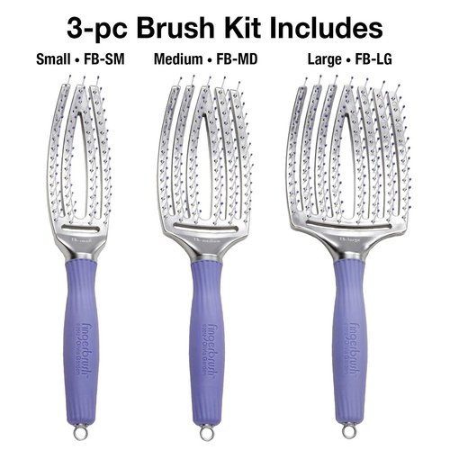 Olivia Garden Finger Brush Scalp-Hugging & Vented Paddle Hair Brush (3-Piece Kit)