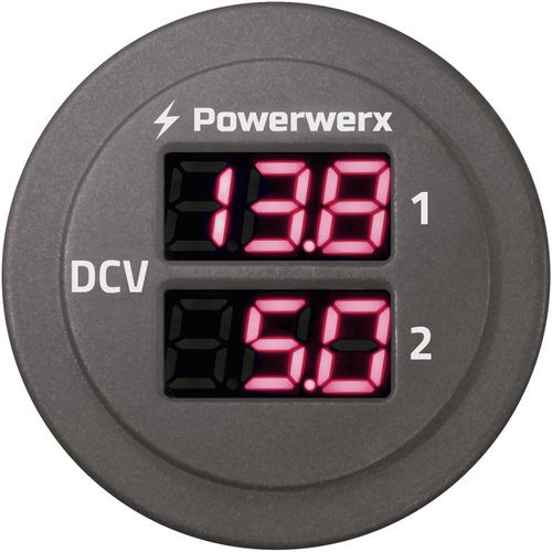 Powerwerx Panel Mount Dual Digital Red Volt Meter for 12/24V Systems