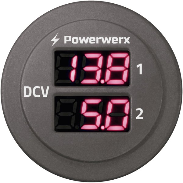 Powerwerx Panel Mount Dual Digital Red Volt Meter for 12/24V Systems