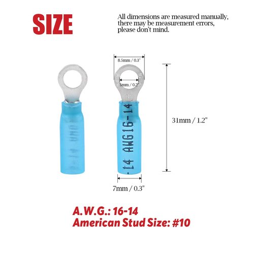 Hilitchi 50Pcs Nylon Heat Shrink Ring Insulated Terminals Electrical Wire Crimp Connector (16-14AWG, 10)