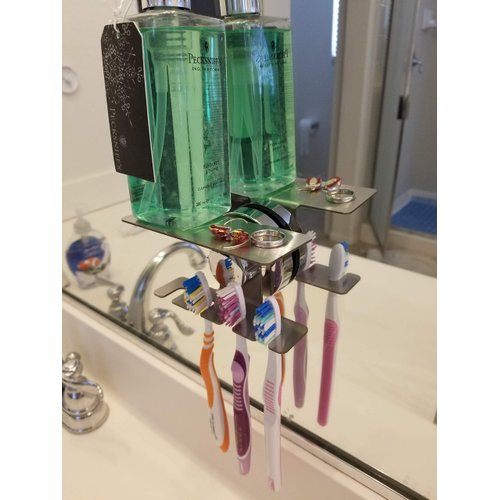 SIMPLELIFE Suction Cup, Mirror, Tile, Wall Mounted, Toothbrush Holder for Bathroom, Does NOT Fall Bathroom Organizer