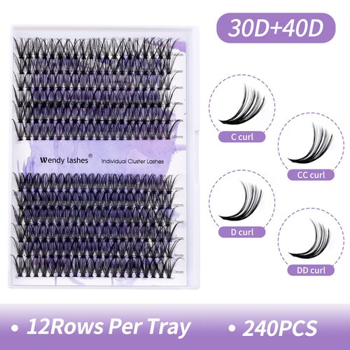 Cluster Eyelashes 30D/40D 240PCS 12-16mm Mixed Individual Lashes CC Curl 0.07mm Matte Black Cluster Eyelash Extensions Soft Lightweight Individual Lashes Cluster 3D Effect (30/40D-CC, 16-20mm Mixed)
