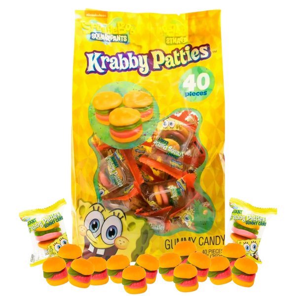 Nickelodeon SpongeBob Squarepants Krabby Patty Gummy Candy, Individually Wrapped Pattie (40 Count), Halloween Candy
