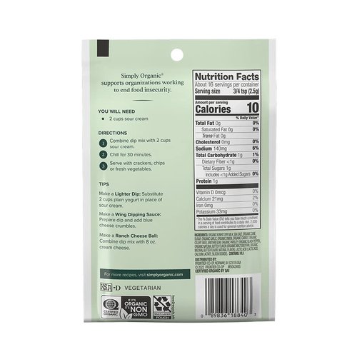 Simply Organic Ranch Dip, Certified Organic, Gluten-Free | 1.5 oz | Pack of 3
