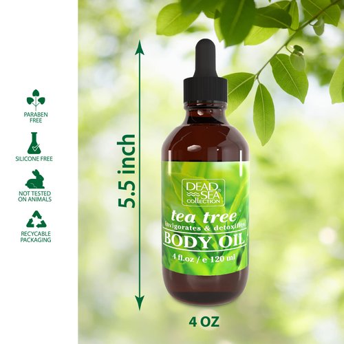 Dead Sea Collection Body Oil for Dry Skin - Tea Tree & Vitamin E Moisturizing Oil - Anti-Aging and Skin Elasticity Support - (4 fl.oz)
