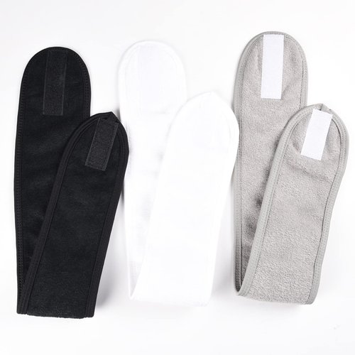 alileona Spa Facial Headband Adjustable Makeup Hair Band with Magic tape Shower Terry Cloth Headbands（Black,White,Gray