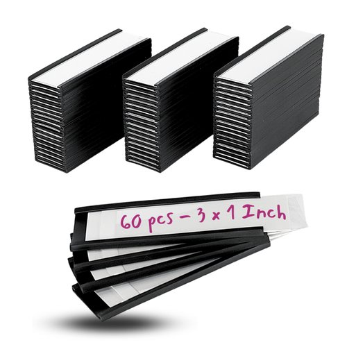 Availey 60 Pack Magnetic 'C' Channel Label Holders for Metal Racks and Shelves with Protective Films and Replacement Strips 3" x 1"