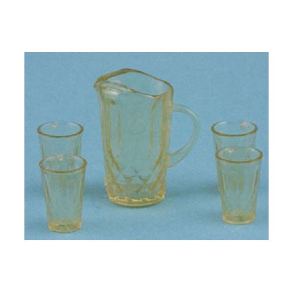 Chrysnbon Dollhouse Miniature Pitcher with 4 Glasses, Amber