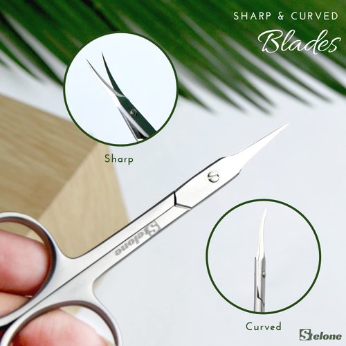 Stelone Premium Cuticle Scissors - Small Curved Stainless Steel Manicure & Beauty Scissor for Women